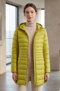 Hooded Quilted Zip Front Longline Coat