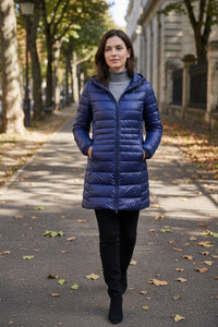 Hooded Quilted Zip Front Longline Coat