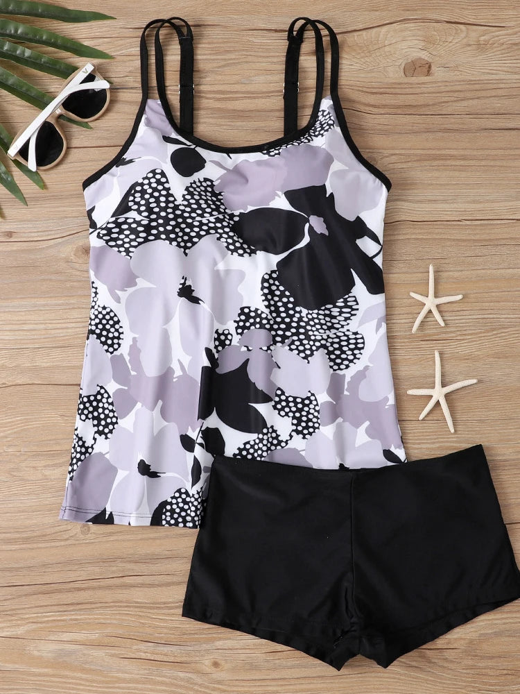 Blumenmuster Lace-Up Tankini-Set