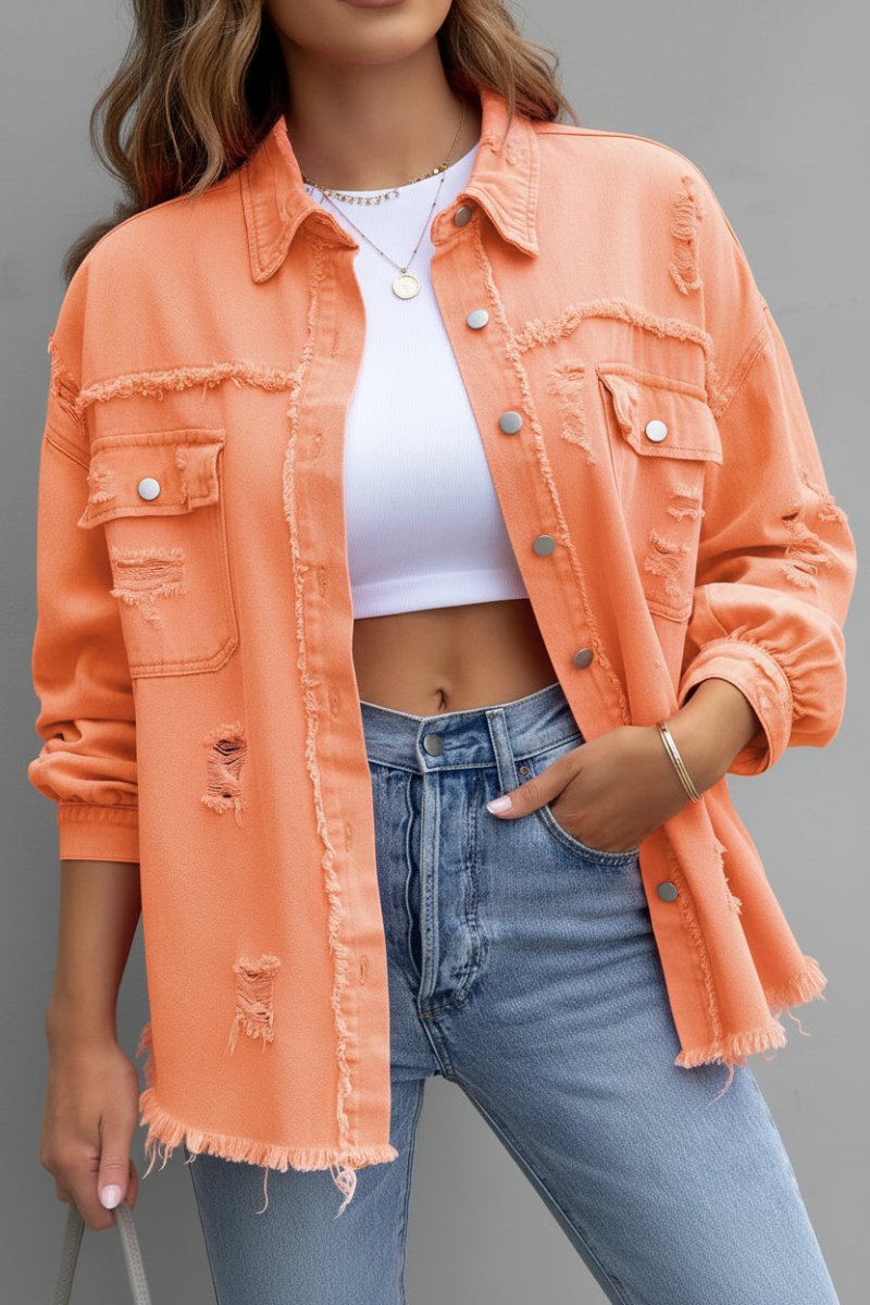 Distressed Denim Button Down Shirt for Effortless Casual Style 3