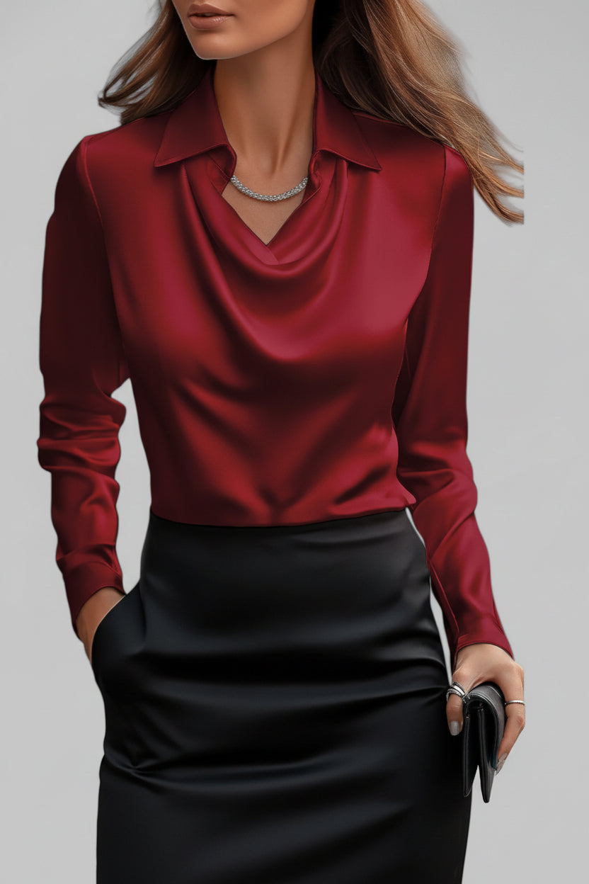 Draped Neck Long Sleeve Satin Blouse for Timeless Elegance 5