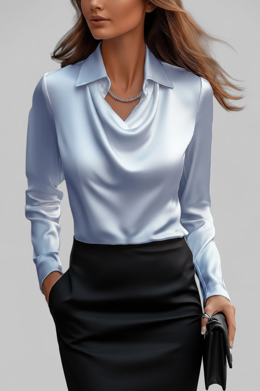 Draped Neck Long Sleeve Satin Blouse for Timeless Elegance 6