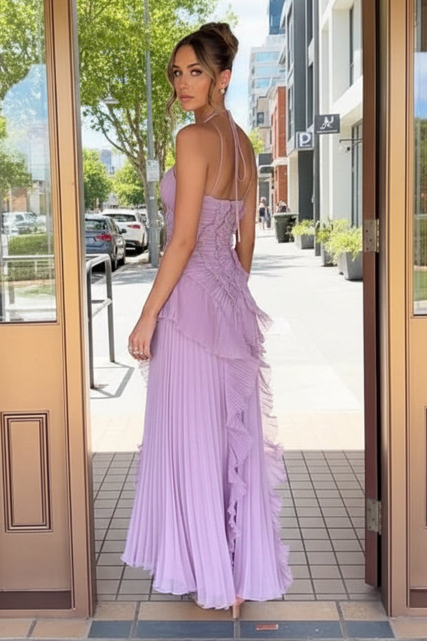 Flowing Asymmetric Halter Maxi Dress