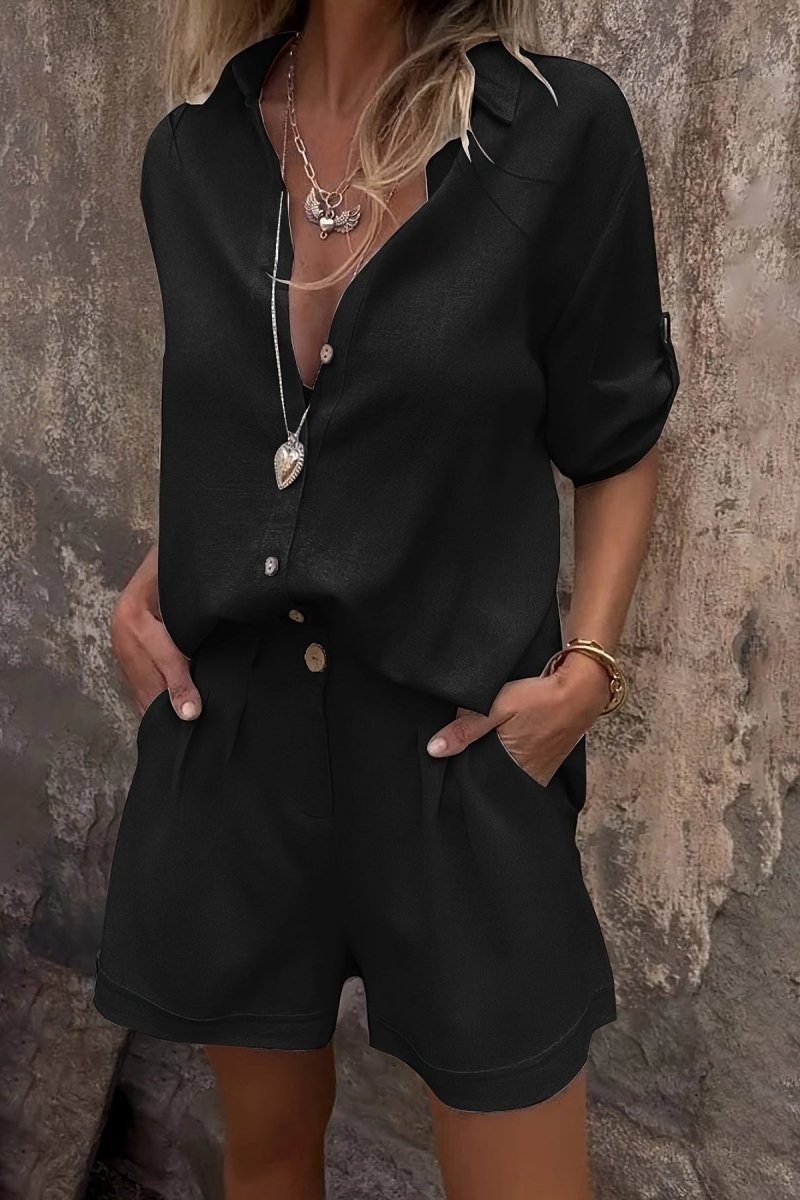 Effortless Linen Shirt and Tailored Shorts Set for Warm Days 0