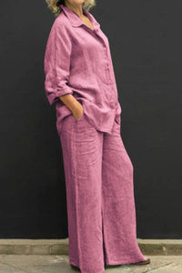 Effortless Linen Top and Loose Straight Pants Set for Chic Comfort 0