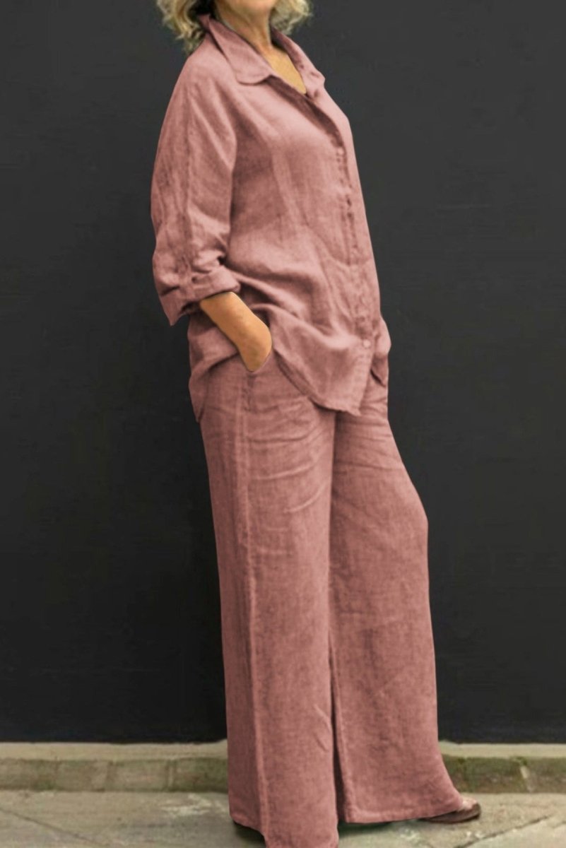 Effortless Linen Top and Loose Straight Pants Set for Chic Comfort 1