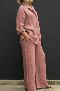 Effortless Linen Top and Loose Straight Pants Set for Chic Comfort 1