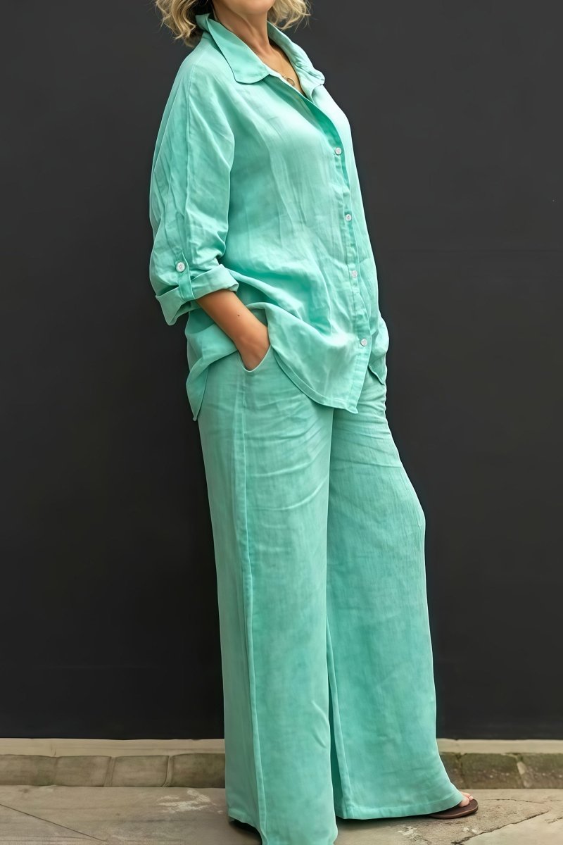 Effortless Linen Top and Loose Straight Pants Set for Chic Comfort 2