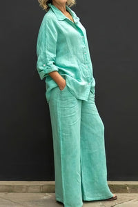 Effortless Linen Top and Loose Straight Pants Set for Chic Comfort 2