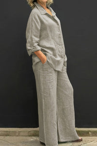 Effortless Linen Top and Loose Straight Pants Set for Chic Comfort 3