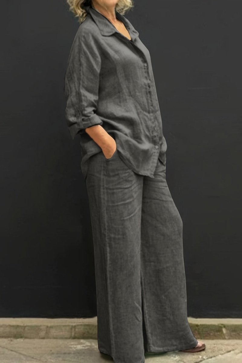 Effortless Linen Top and Loose Straight Pants Set for Chic Comfort 4
