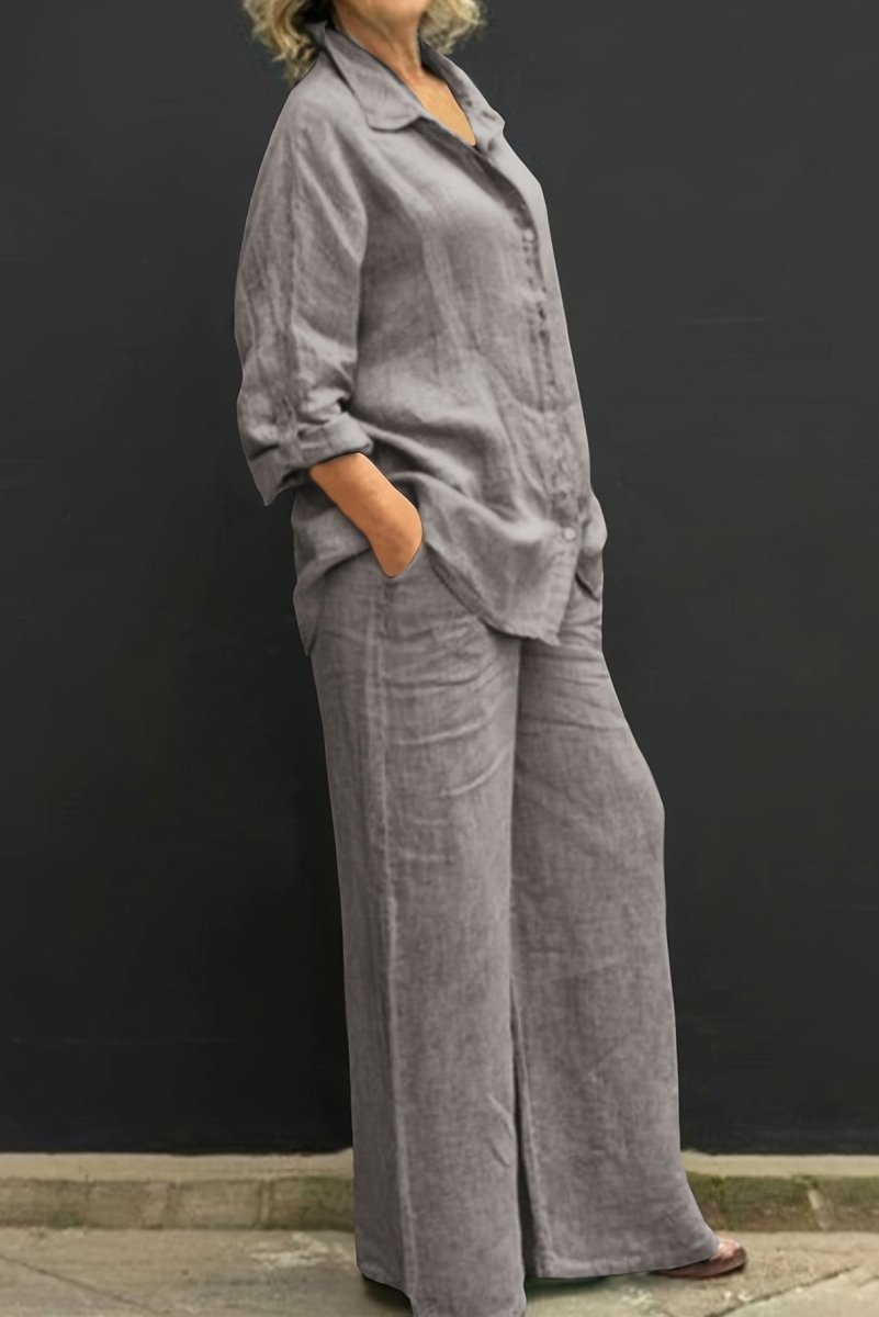 Effortless Linen Top and Loose Straight Pants Set for Chic Comfort 5