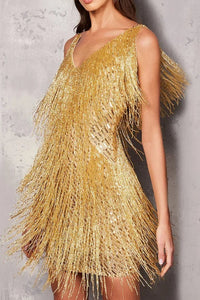 Elegant A-Line Dress with Fringe and Sequin Accents for Evening Events 5