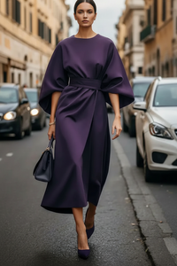 Elegant Black Cocktail Dress with Lantern Sleeves and Waist-Cinching Belt 1