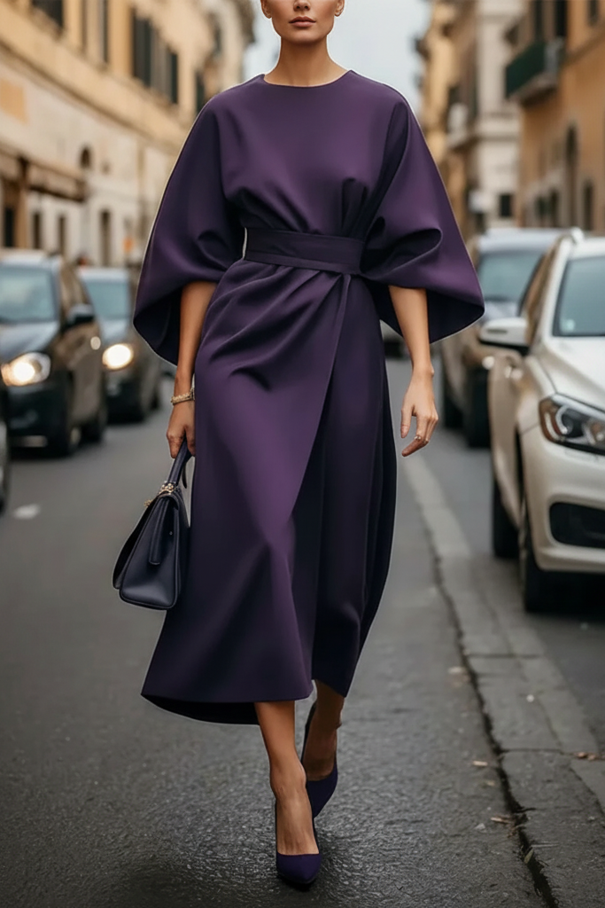 Elegant Black Cocktail Dress with Lantern Sleeves and Waist-Cinching Belt 3