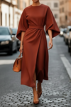 Elegant Black Cocktail Dress with Lantern Sleeves and Waist-Cinching Belt 4