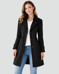 Elegant Black Trench Coat - Lightweight Slim Fit with Classic Collar and Pockets 0