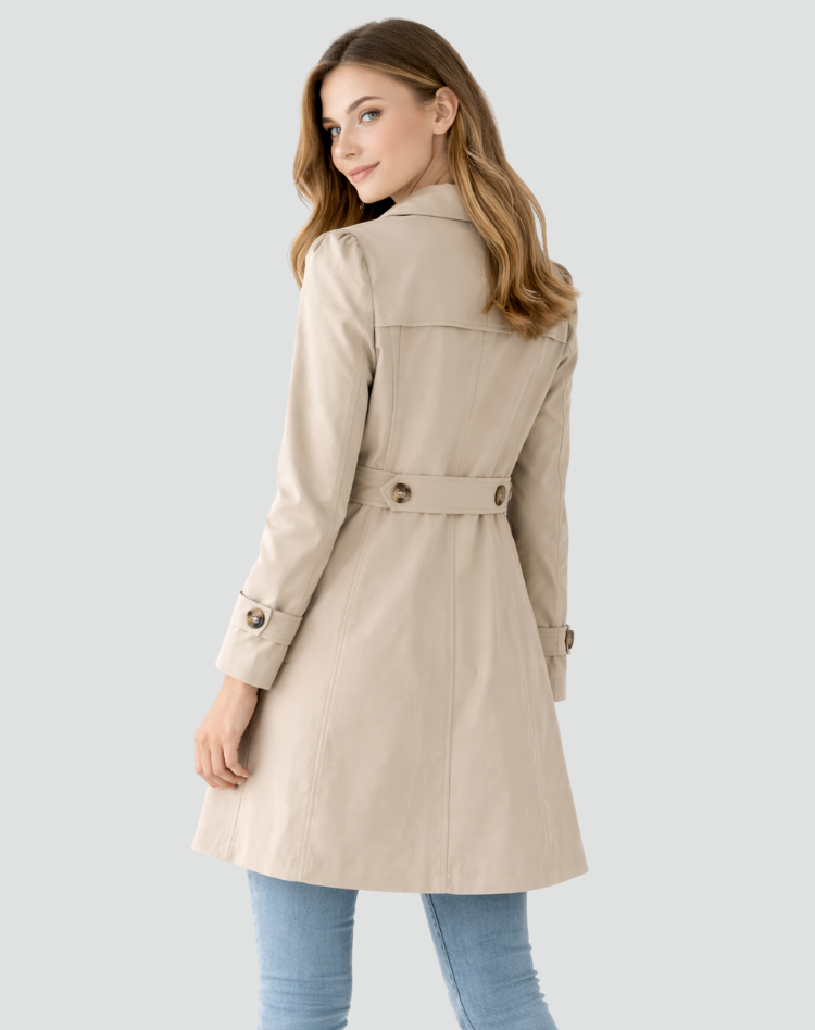 Elegant Black Trench Coat - Lightweight Slim Fit with Classic Collar and Pockets 2