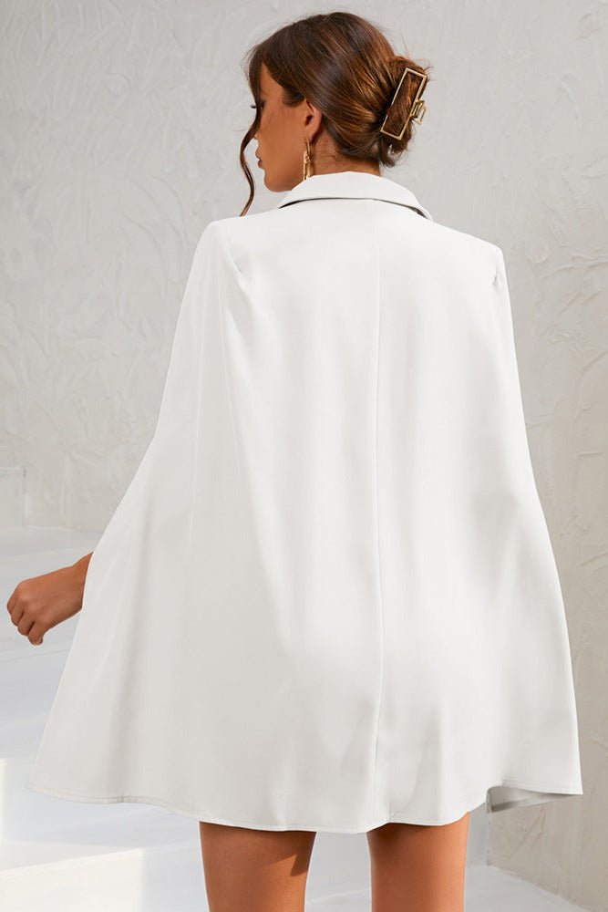 Elegant Cape Blazer Mini Dress with Belt and Gold Button Accents for Cocktail Events 5
