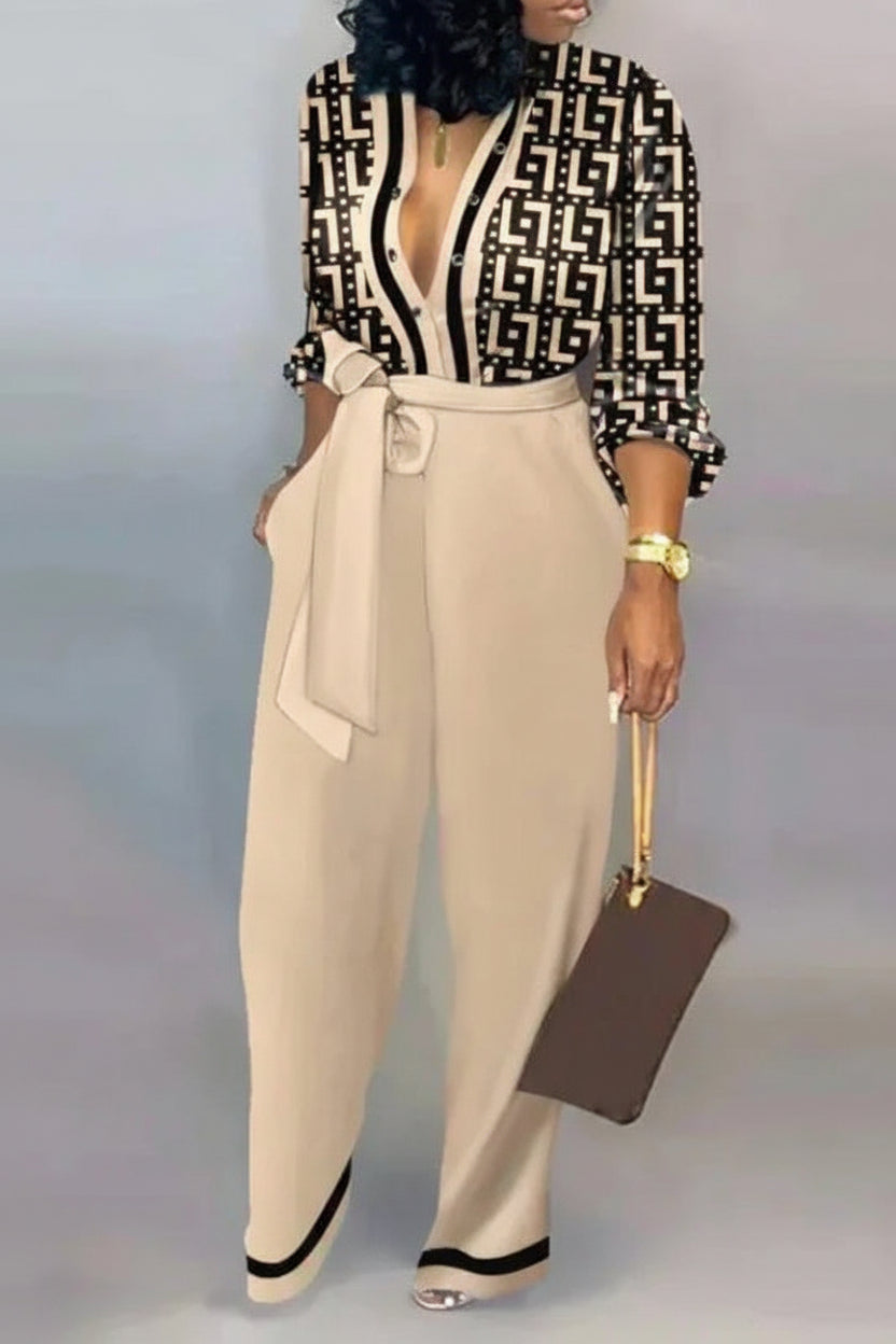 Elegant Cotton Jumpsuit with V-Neck and Lace-Up Detail for Effortless Style 0
