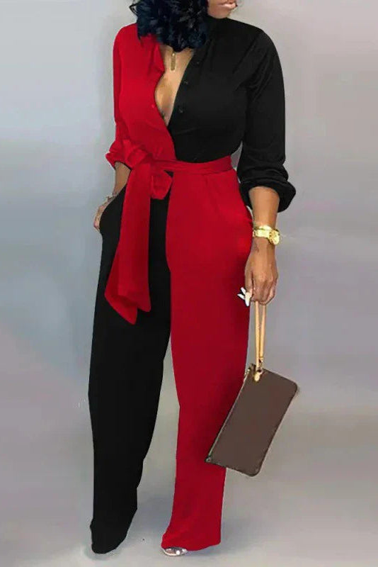 Elegant Cotton Jumpsuit with V-Neck and Lace-Up Detail for Effortless Style 1