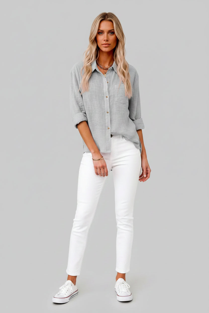 Elegant Cotton Linen Long Sleeve Womens Shirt - Casual Blouse for All Occasions 5