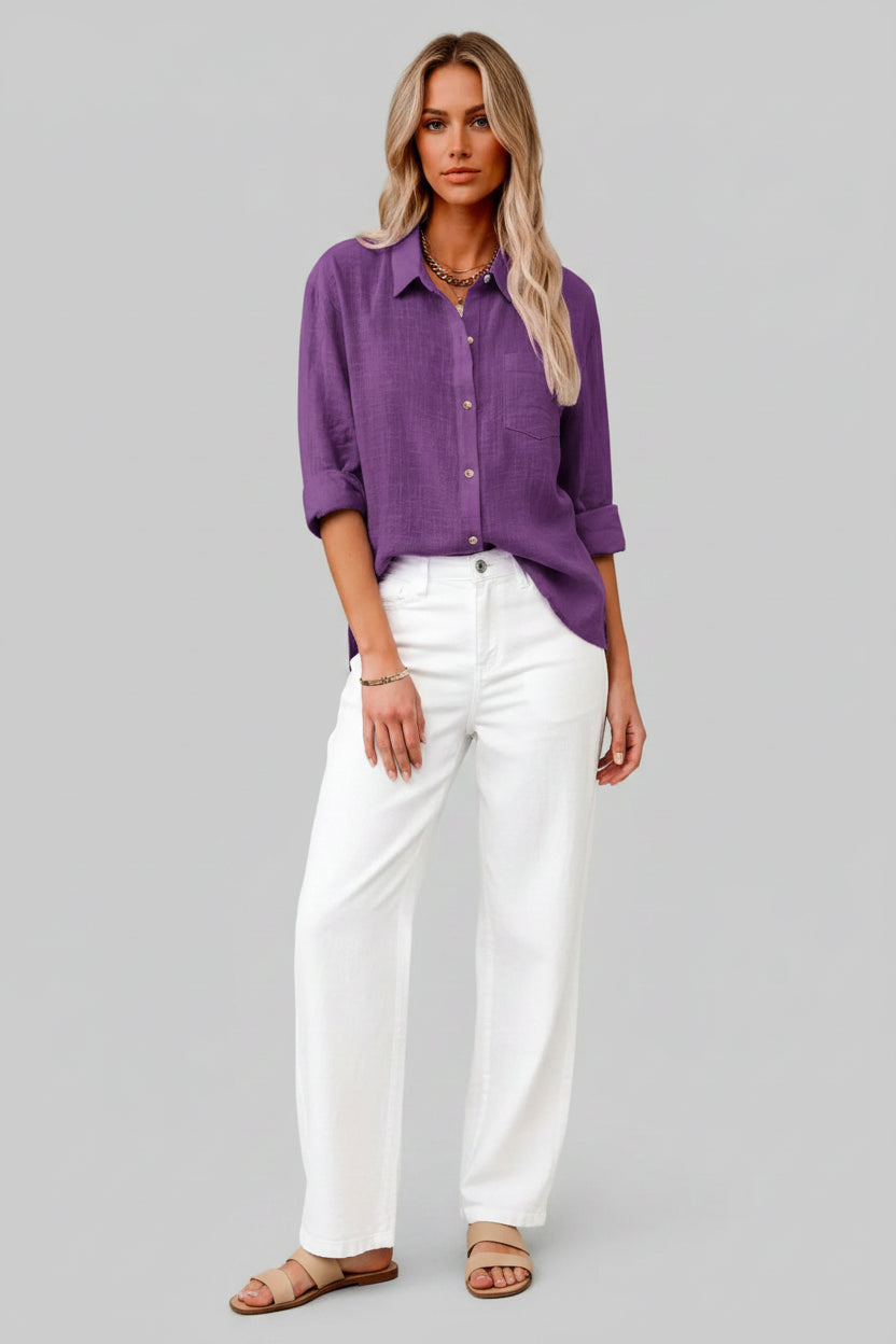 Elegant Cotton Linen Long Sleeve Womens Shirt - Casual Blouse for All Occasions 6