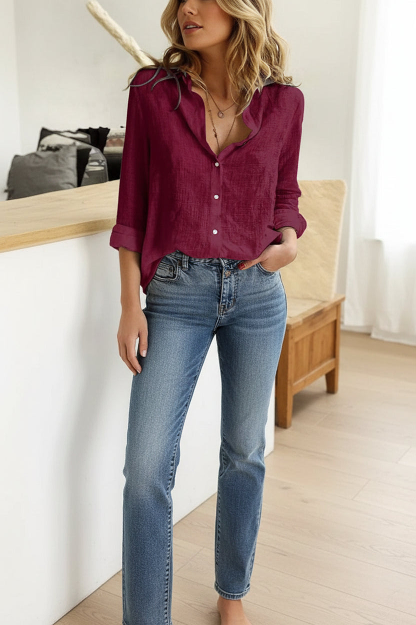 Elegant Cotton Linen Women's Blouse - Casual Long Sleeve Button-Up Shirt 15