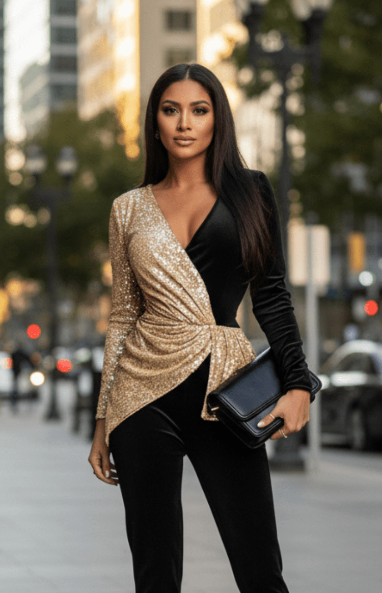 Elegant Deep V-Neck Sequin Jumpsuit with High Waist Slit for Glamorous Evenings 0
