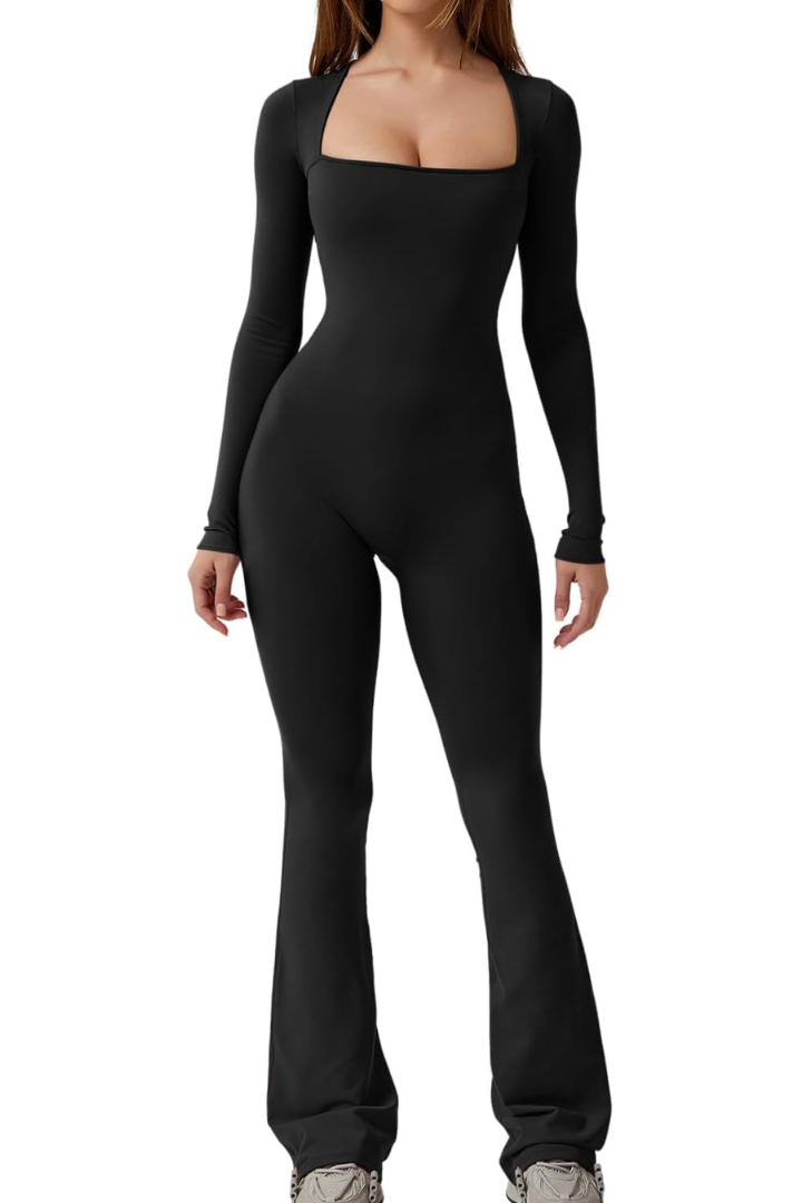Elegant Flared Leg Jumpsuit with Square Neckline for Stylish Occasions 0