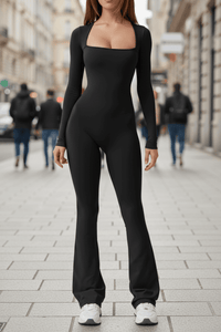 Elegant Flared Leg Jumpsuit with Square Neckline for Stylish Occasions 1