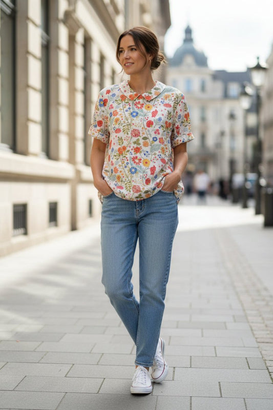 Elegant Floral Cotton Blouse for Effortless Everyday Style 0