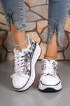Elegant Floral Printed Lace Up Sneakers - Trendy Round Toe Flats 0