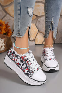 Elegant Floral Printed Lace Up Sneakers - Trendy Round Toe Flats 3