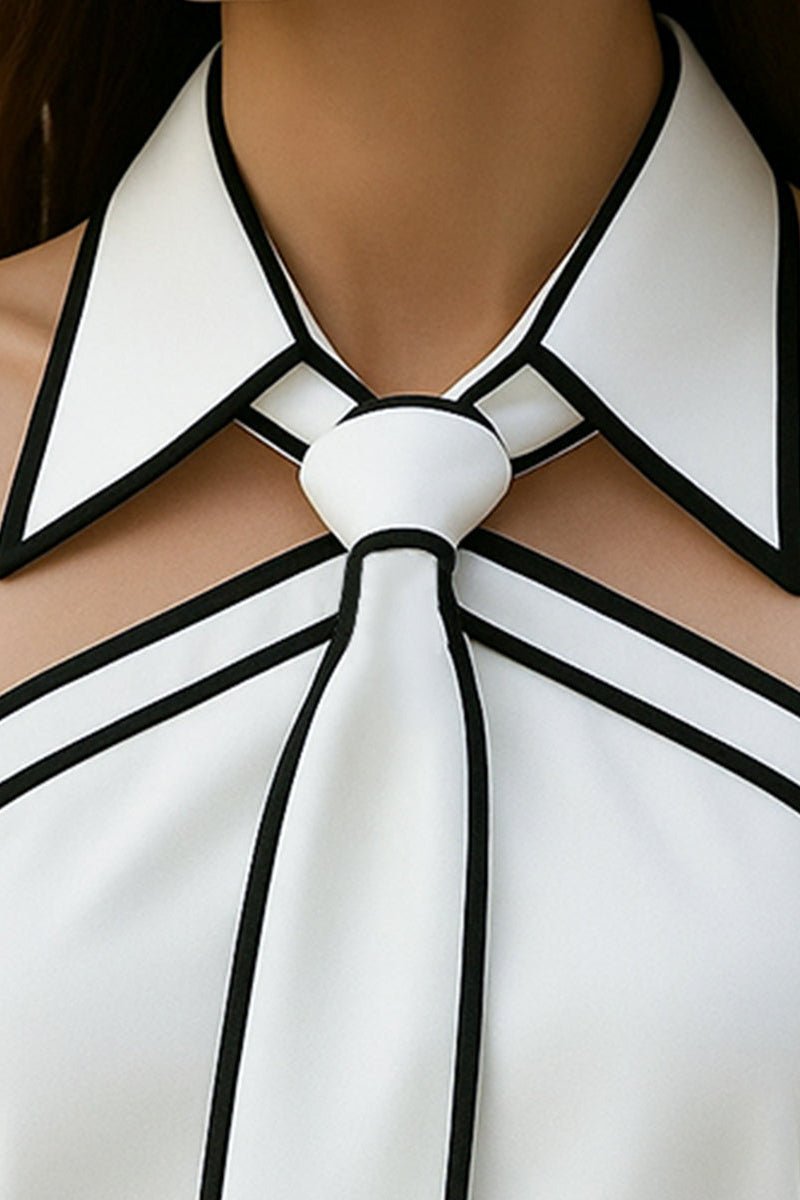Elegant Halter Neck Blouse with Bold Color Contrast 1