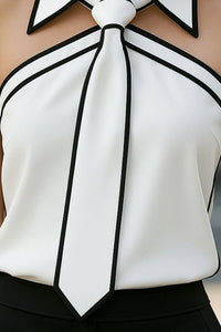 Elegant Halter Neck Blouse with Bold Color Contrast 2