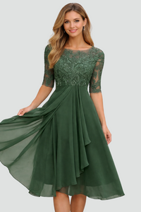 Elegant Lace Midi Dress - Three-Quarter Sleeve Wedding Guest & Cocktail Dress 2