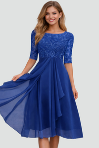 Elegant Lace Midi Dress - Three-Quarter Sleeve Wedding Guest & Cocktail Dress 6