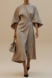 Elegant Lantern Sleeve Formal Dress with Waist-Cinching Belt 4