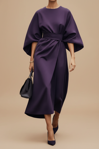 Elegant Lantern Sleeve Formal Dress with Waist-Cinching Belt 8