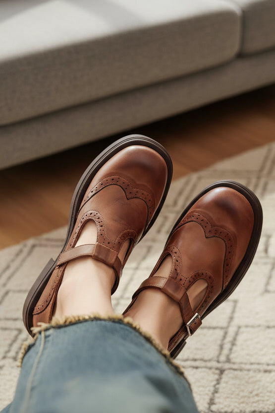 Elegant Leather T-Strap Shoes for Timeless Sophistication and Comfort 0