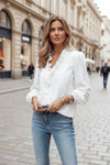 Elegant Long Sleeve Blouse with Ruffle Detail for Versatile Style 0