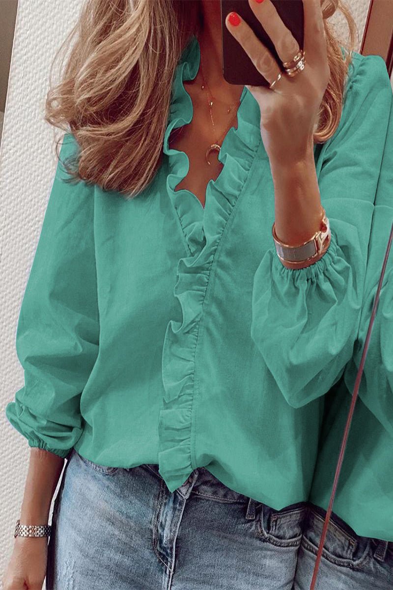 Elegant Long Sleeve Blouse with Ruffle Detail for Versatile Style 2