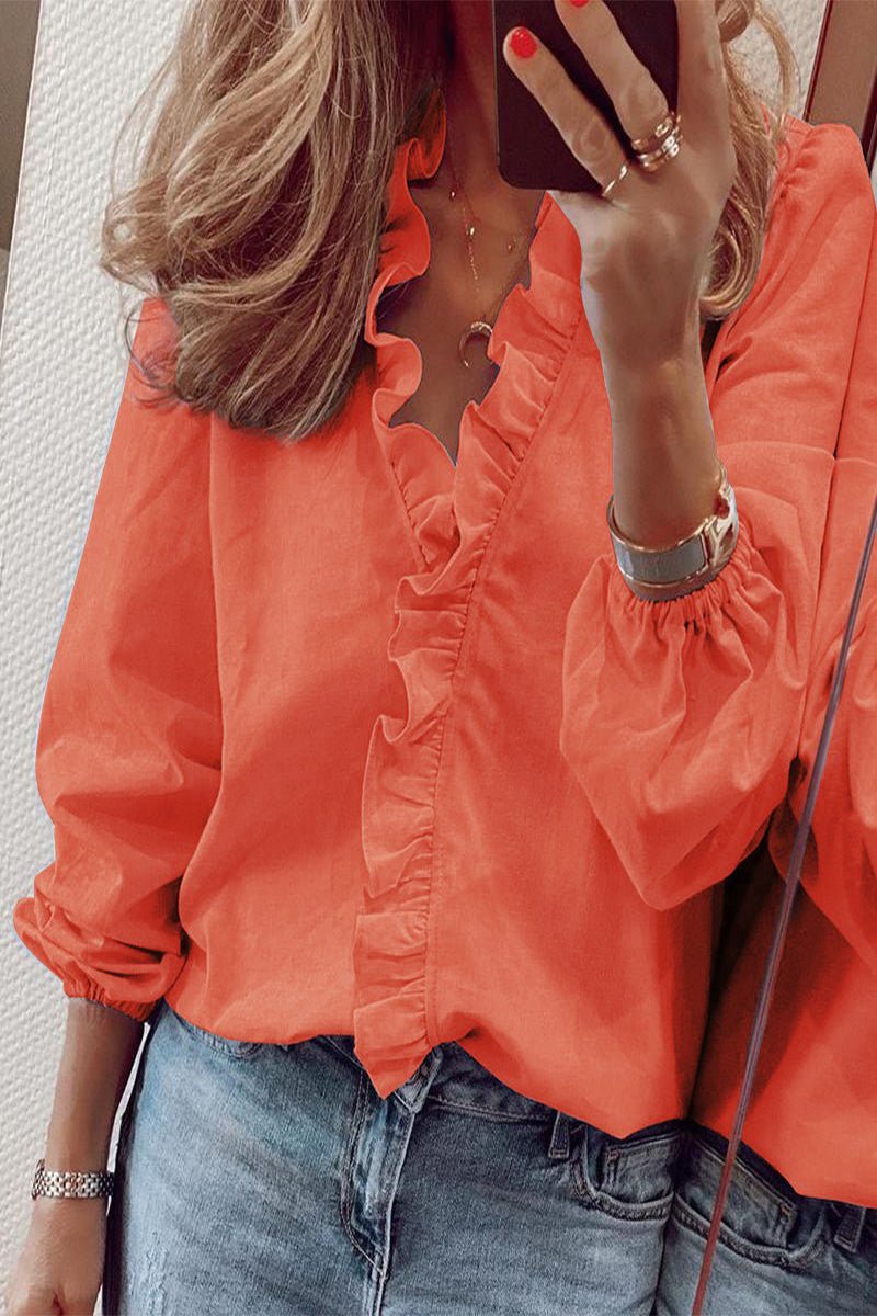 Elegant Long Sleeve Blouse with Ruffle Detail for Versatile Style 3