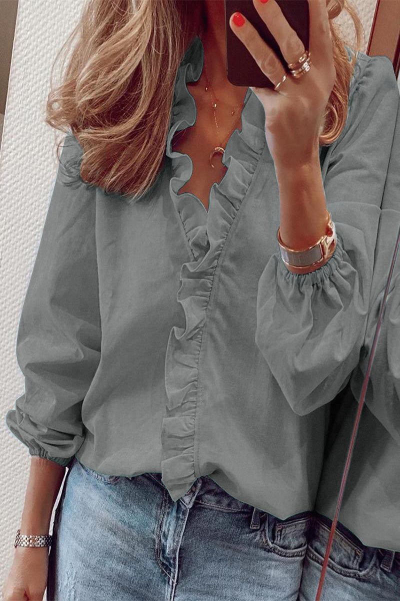 Elegant Long Sleeve Blouse with Ruffle Detail for Versatile Style 5