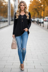 Elegant Loose-Fit Long Sleeve Top for Effortless Autumn Style 0