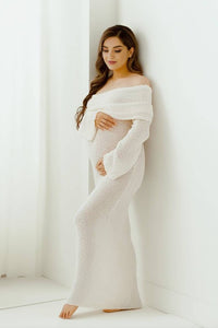 Elegant Maternity Dress - Off-Shoulder Long Sleeve for Baby Showers & Photoshoots 2