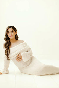 Elegant Maternity Dress - Off-Shoulder Long Sleeve for Baby Showers & Photoshoots 3
