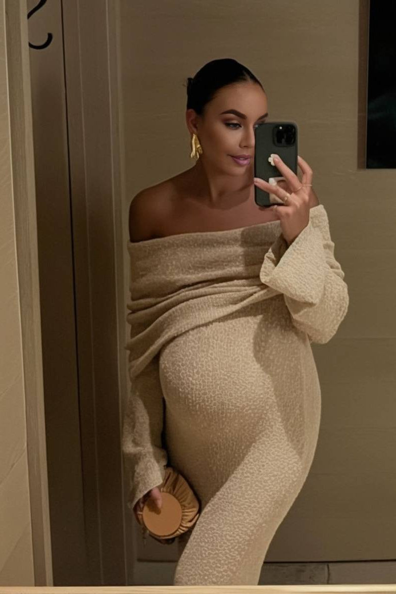 Elegant Maternity Dress - Off-Shoulder Long Sleeve for Baby Showers & Photoshoots 5