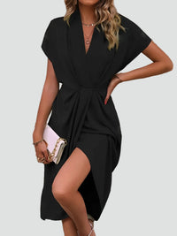 Elegant Midi Wrap Dress - Flattering V-Neck Cocktail Dress for Special Events 0